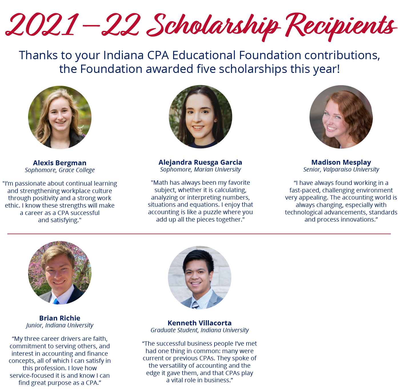 2021–22 SCHOLARSHIP RECIPIENTS