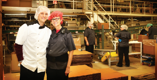 Taylor Aschliman in Pretzels, Inc. factory