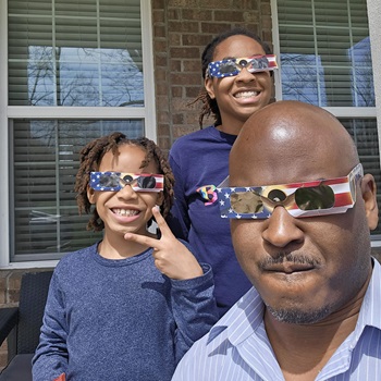 Eclipse Geared up for the 2024 Solar Eclipse with daughter, Gabriele, and grandson, Eli