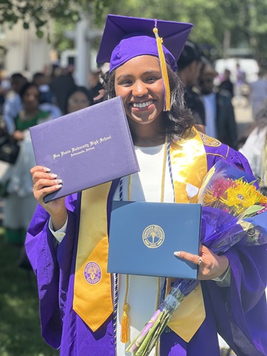 Celebrating her graduation from Ben Davis University High School.