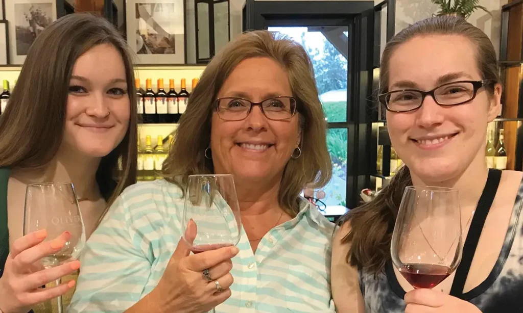 Visiting a winery with daughters Jessica and Kaitlin