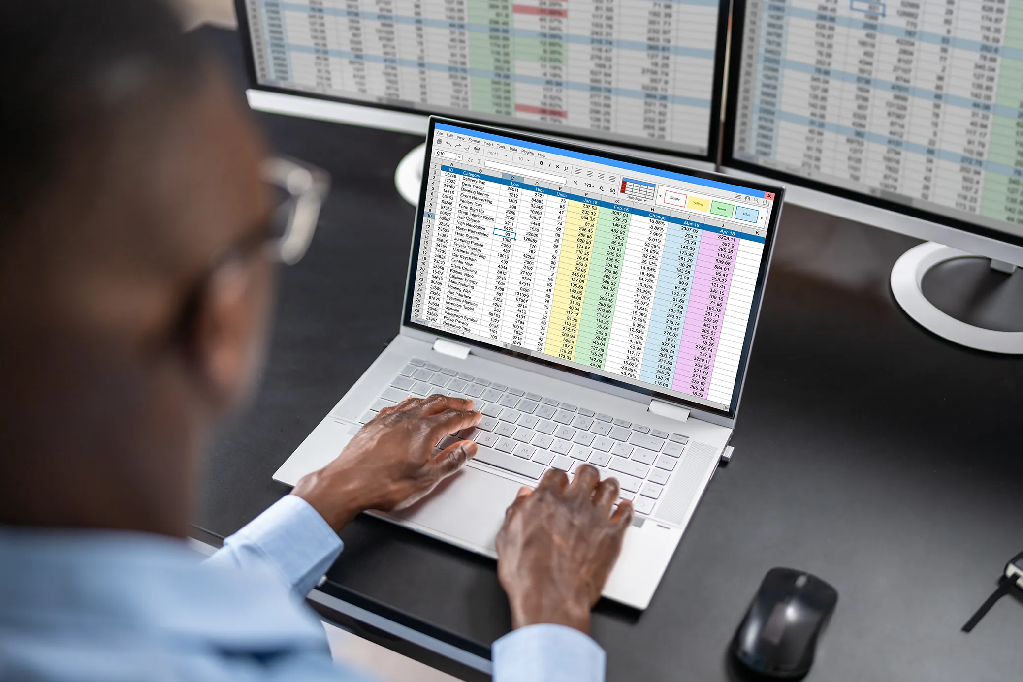 Person on a computer using a spreadsheet program