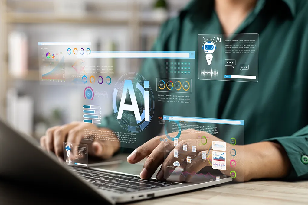 Photo of a person using artificial intelligence AI technology in the workplace